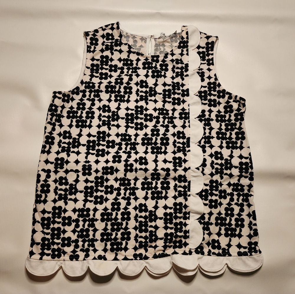Joan Vass Tank Top Women's Medium Sleeveless Round Neck Ruffle Floral Shirt